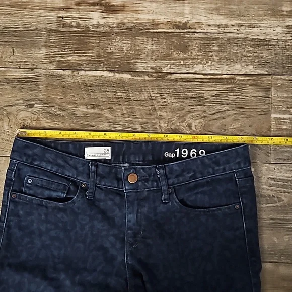 Gap 1969 Always Skinny Mid-Rise Straight Blue Black Cheetah Print Denim Jeans 28 - Picture 10 of 16